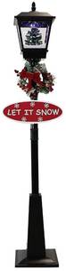 lot 21132 image: Fraser Hill Farm 71-in. Musical Snowy Christmas Street Lamp in Black with Christmas Tree Scene, Cascading Snow, and Music, Lighted Christmas Decoration for Living Room and Foyer