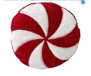 lot 21134 image: SPEESY Cute Candy Cane Christmas Decor Pillows - Red & White, 13 Inch Peppermint Pillow for Home & Party - Retail $0