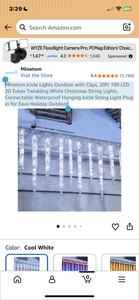 lot 21144 image: Minetom Icicle Lights Outdoor with Clips, 20ft 100 LED 20 Tubes Twinkling White Christmas String Lights, Connectable Waterproof Hanging Icicle String Light Plug in for Eave Holiday Outdoor - Retail $0