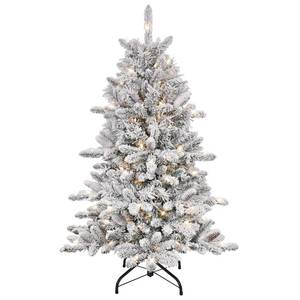 lot 21154 image: Puleo International 4.5ft Pre-Lit Flocked Bennington Fir Christmas Tree with 150 Clear Lights, 354 Realistic Dense Snow Flocked Branch Tips, Easy Setup Artificial Trees with Sturdy Metal Stand
