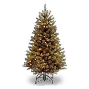 lot 21155 image: National Tree Company 4.5 ft Pre-Lit North Valley Spruce Artificial Christmas Tree, 200 Clear Lights, 398 Tips, Includes Stand, Green