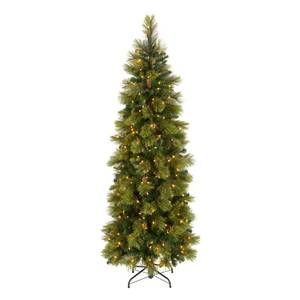 lot 21159 image: National Tree Company 6.5 ft Pre-Lit Carolina Pine Slim Artificial Christmas Tree, 350 Clear Lights, 516 Tips, Includes Stand, Green