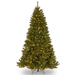 lot 21166 image: National Tree Company 7.5 ft Pre-Lit North Valley Spruce Artificial Christmas Tree, 550 LED Lights, 1,346 Tips, Foot Pedal, 10 Light Functions, Includes Stand, Green