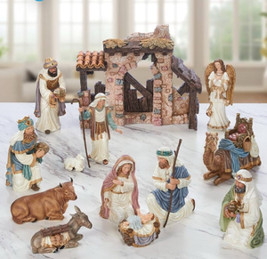 lot 21168 image: KIRKLAND Signature Hand-Painted Christmas Nativity 13-Piece Set - Retail $0