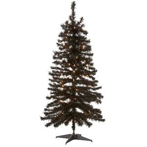 lot 60197 image: National Tree Company 4 ft Pre-Lit Black Tinsel Mini Artificial Christmas Tree, 70 Clear Lights, 110 Tips, Includes Stand works