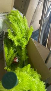 lot 60200 image: FT Small Christmas Tree Tabletop Decoration Whimsical Bendable Lime Green Christmas Artificial Tree with Red Ball Ornaments Xmas Holiday Desk Decoration for Home Office Table Fireplace works