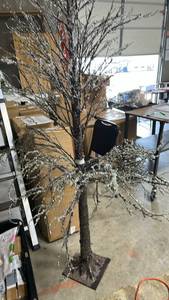 lot 60209 image: Silver Glitter Decorative Twig Tree base has some damage  no lights