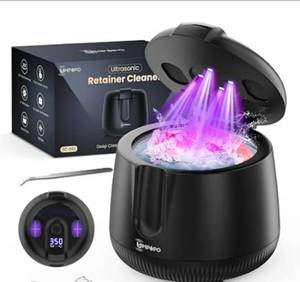 lot 534 image: WHITE Dental Ultrasonic Retainer Cleaner Machine-45khz, Cleaning for Dentures, Mouth Guards, Aligners, Night Guards, Braces, Toothbrush Heads & Jewelry,Protable UV Retainer Cleaning Pod for Home &Travel - Retail $30