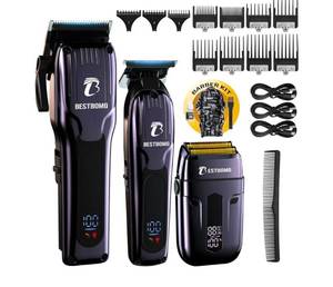 lot 536 image: BESTBOMG� Hair Clippers Set for Men, Professional Hair Clippers, Beard Trimmer & Electric Shaver Grooming Kit, Zero-Gapped T-Blade, Barber Hair Cutting Kit for Mens Grooming & Gifts, BS-808C (Blue) - Retail $60
