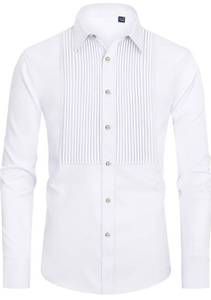 lot 553 image: J.VER Mens Tuxedo Shirt Formal Dress Shirt Pleated Long Sleeve Button Down Shirts for Prom Party Wedding Small - Retail $0