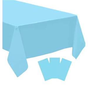 lot 555 image: 3 Pack Blue Disposable Tablecloth, 54 x 108 Baby Blue Plastic Table Covers, Decorative Rectangle Tablecloth for Parties, Events, Wedding, Inddors & Outdoors - Retail $0