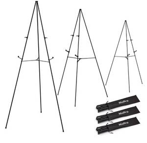 lot 559 image: Nicpro Folding Easels for Display, 3 Pack 63 Inch Metal Floor Easel Stand Tripod Black Portable for Artist Poster Wedding with Carry Bag - Retail $0