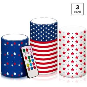 lot 562 image: 3 Pcs Patriotic American Flag Flameless Candles 4th of July Battery Operated Candles Independence Day 250th Anniversary LED Pillar Candle for American Memorial Day Decor with Remote Control - Retail $0