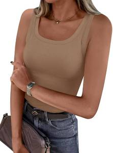 lot 570 image: PRETTYGARDEN Tank Tops for Women 2026 Summer Sleeveless Square Neck Ribbed Tops Cute Spring Casual Fitted Basic Cami Shirts (Light Khaki,X-Large) - Retail $13