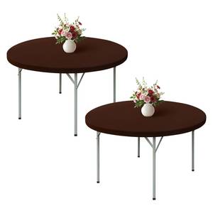 lot 572 image: Wolkemer 2 Pack 5 Foot Brown Fitted Tablecloth 60 Inch Round Elastic Edges Table Cloth, Spandex Stretch Table Cover with Machine Washable Fabric for Wedding Party Picnic Dining Indoor Outdoor - Retail $18