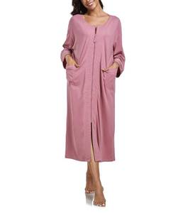 lot 580 image: CF Womens 100% Cotton Zipper Robes 34 Sleeve House Coat Zip Up Housecoat Warm Full Length Loungewear with Pockets(Dusty Rose,XL) - Retail $39