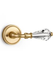 lot 585 image: SORWDUERM 2 Pack Gold Glass Door Lever Passage Crystal Door Levers Satin Brass Door Lever Interior Brushed Gold Door Handle for Hall and Closet,Zinc Alloy - Retail $83