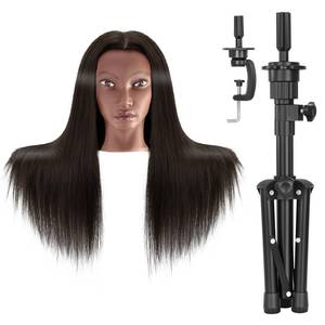lot 614 image: Yekavo 20 Afro Mannequin Head Human Hair with Tripod Stand, 90% Real Hair Cosmetology Black Manikin Doll Head for Hairdresser Practice Braiding with Stand Set - Retail $33