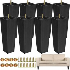 lot 619 image: TURSTIN 8 Pack 8 Inch Furniture Legs Plastic Sofa Couch Legs Square Tapered Feet Sofa Legs with M8 T-Nuts Screws for Legs Sofas Chairs Cabinets Dressers Beds, Black - Retail $29