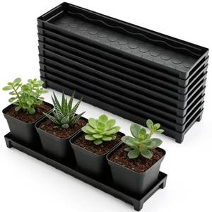 lot 626 image: THREE CRACKED 10 Pack Plastic Windowsill Plant Pot Trays (16x5.5x1.5), Rectangular Window Sill Saucer with Removable Drainage Hole, Thick Plant Saucer Tray for 4 inch (10CM) Flower Seedling Pots (Black) - Retail $25