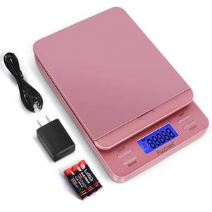 lot 627 image: Fuzion Shipping Scale, Digital Postage Scale for Packages 86 lb0.1oz with Hold and Tare, Postal Scale with Flip Holder, Package Scale for Small Business, Battery & AC Adapter, Rose Gold - Retail $24