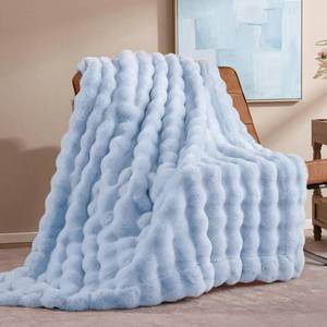 lot 635 image: Smoofy Faux Fur Throw Blanket for Couch - Light Blue Super Soft Cozy Bubble Blanket, Fluffy Plush Fuzzy Throw for Sofa & Bed, Thick Lightweight Warm Blanket, Luxury Aesthetic Gift for Women 50x60 - Retail $50