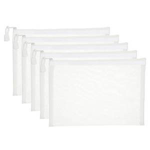 lot 641 image: PATIKIL A5 Mesh Zipper Pouch Bags, 5 PCS Mesh Bags with Zipper Plastic Storage Pocket for Organizing File Beads Office Home Supplies, 18x25cm, White - Retail $10