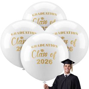 lot 650 image: Kasyat 4 Pcs 36 Inch Extra Large Graduation Balloons Class of 2026 Balloons Latex Jumbo Giant Congrats Grad Balloon for College, High School, University Graduation Party Decorations(White and Gold) - Retail $22