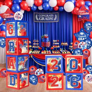 lot 651 image: 2026 Graduation Decorations, Red and Blue Graduation Decorations, Balloons Boxes (4PCS) with Letters 2026 GRAD So Proud of You, Congrats Grad Decorations for High School & College - Retail $16