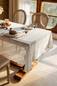 lot 654 image: UWWGKK Lace Tablecloth Exquisite Embroidery Floral,Table Cloth Rectangle Table with Wavy Openwork,Tablecloths for Wedding Decor,Afternoon Tea,Party,Entryway Decoration,Piano Top Cover,55x102 Inch - Retail $35