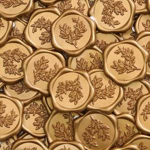 lot 657 image: UNIQOOO Wax Seal Stickers - Eucalyptus Wedding Invitation Envelope Seal Stickers, 50 Pcs Self- Adhesive Antique Gold Stickers, Perfect for Invitation, Christmas, Gift Wrapping, Party - Retail $12