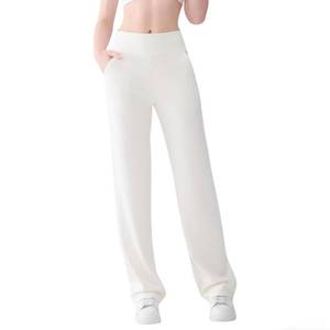 lot 664 image: Tall Women��s Wide Straight Leg Lounge Pants, High Waisted Stretch Yoga Workout Pants with Pockets, 30 32 34 36 Inseam (US, Waist Inseam, Medium, 36, Ivory) - Retail $30