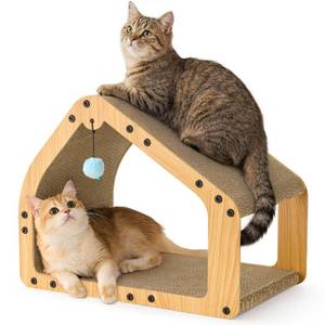 lot 674 image: ZOMISIA 20 Cardboard Cat Scratcher House - Large Cat Scratching Board with Balls, Cat Lounger as Tunnel for Indoor Cats and Kittens, Safe & Secure, Brown