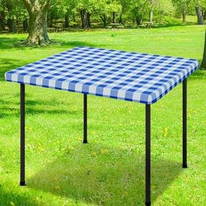 lot 677 image: Smiry Square Picnic Table Cloth, Elastic Waterproof Fitted Vinyl Tablecloths, Flannel Backed Buffalo Plaid Table Covers for Dining, Camping, Outdoor (White and Blue, 42 x 42) - Retail $27