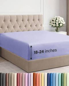 lot 693 image: Extra Deep Queen Fitted Sheet - Hotel Luxury Single Fitted Sheet Only - Easily Fits 18 inch to 24 inch Mattress - Ultra Soft, Wrinkle & Fade Free wExtra Deep Pockets - Breathable & Comfy - Lavender - Retail $20