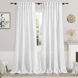 lot 704 image: Nanspring Extra Long White Curtain 102 inches Long 2 Panels Set for Living Room Back Tab Modern Farmhouse Decor Cotton Textured Off White Sheer Linen Curtains 102 inch Length for Large Window - Retail $40