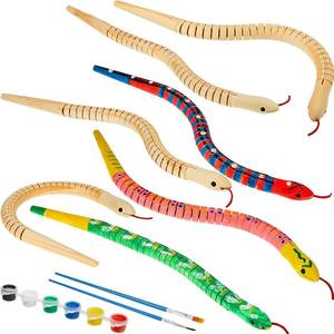 lot 706 image: BBTO 30 Pieces Wooden Snake Bulk Jointed Flexible Unfinished Wooden Wiggly Snake with 12 Colors Acrylic Craft Paint and Paint Brush for Arts and Crafts Reptile Party Decoration - Retail $34