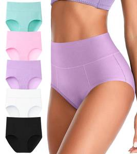 lot 726 image: ASIMOON Cotton Underwear for Women High Waisted Plus Size Full Coverage Panties Ladies Briefs L - Retail $25