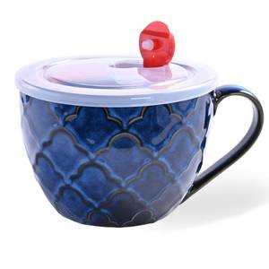 lot 733 image: Ceramic Soup Mugs with Handles, 24 oz Microwave Safe Soup MugCup with Lid, Large Soup Mug for Coffee, Cereal, Oatmeal, Salad, Ramen, Noodle, Soup, Housewarming Wedding Gift, Reactive Glaze Blue - Retail $16