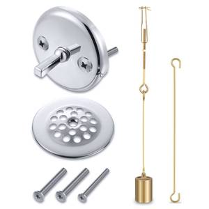 lot 752 image: Enhon Universal Bath Tub Drain Linkage Assembly with Trip Lever and Strainer Done Cove, Bathtub Drain Kit, Fit for Trip Lever Bath Tub Waste and Overflow Draining(Chrome) - Retail $21