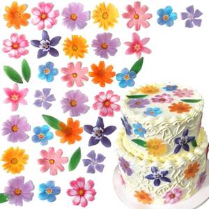 lot 753 image: 60 Pcs Edible Flowers Cupcake Toppers Cake Decorations Wafer Paper Hawaiian Flower Leaves Cake Decor for Wedding Birthday Parties - Retail $9