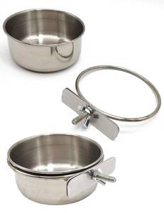 lot 758 image: Luvilly 2Pack Stainless Steel Bird Feeding Bowls,Small Bird Feeding Cup Stainless Steel Parrot Food Bowl,Cage with Holder Parrot Cage Water Feeder for Pet Cage Cup HolderBird Owners - Retail $7