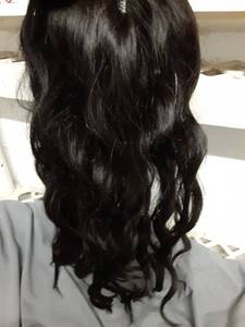 lot 775 image: OOPPOO Black Hair Toppers for Women, 20 Inch Hand Tied Breathable Toppers Hair pieces for Women with Thinning Crown Curtain Bangs Mix Human Hair Clip in Curly Lightweight Wiglets(Black)