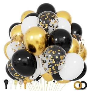 lot 779 image: 68Pcs Black White Gold Balloons with 12 Inch Black Gold Confetti Balloons for Graduation Birthday Wedding Party Decorations - Retail $7