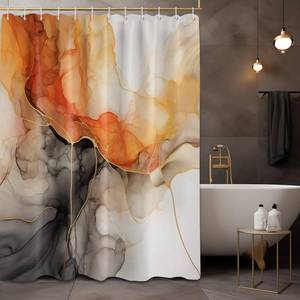lot 780 image: Lvetong Burnt Orange and Black Marble Shower Curtain, 70 W x 72 L - Retail $19