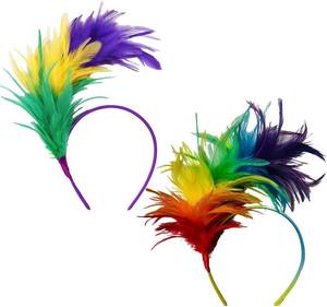 lot 789 image: TWISBOW Mardi Gras Headbands for Women 2PCS Feather Fascinator Headband Carnival Feather Headwear 1920s Headpiece for Mardi Gras Party Favor - Retail $10