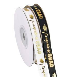 lot 794 image: 2 Rolls 50 Yards Graduation Ribbon 38 Inch Wide, Congrats Grad Gold Satin Ribbon for Gift Wrapping Class of 2026 Graduation Party Decorations DIY Crafts - Retail $9