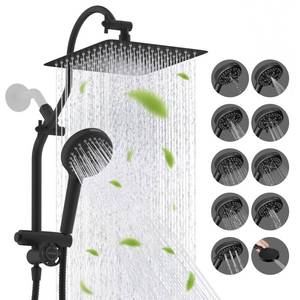lot 1130 image: Hibbent cUPC Certified All Metal 10 Rainfall Showerhead Combo, High Pressure Shower Head with 10-Spray Mode Handheld, Innovative 4-way Diverter with Pause Mode, 71 Shower Hose and Holder, Black - Retail $110