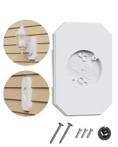 lot 1134 image: Siding Light Mounting Block, 8141DBL White Outdoor Mounting Plate kit with Built-in Electrical Box, Vinyl Siding Block for 12 inch Double, 1 Pack - Retail $18