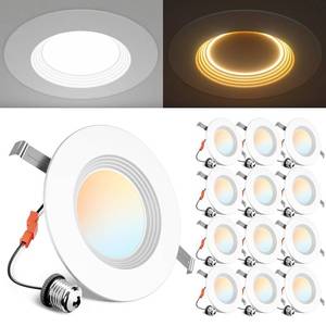 lot 1144 image: Ensenior 56 Inch 5CCT LED Can Lights with Night Light 12 Pack, Retrofit Led Recessed Lighting, Baffle Trim, Dimmable, 12W110W, 1000LM, IC Rated - FCC - Retail $66